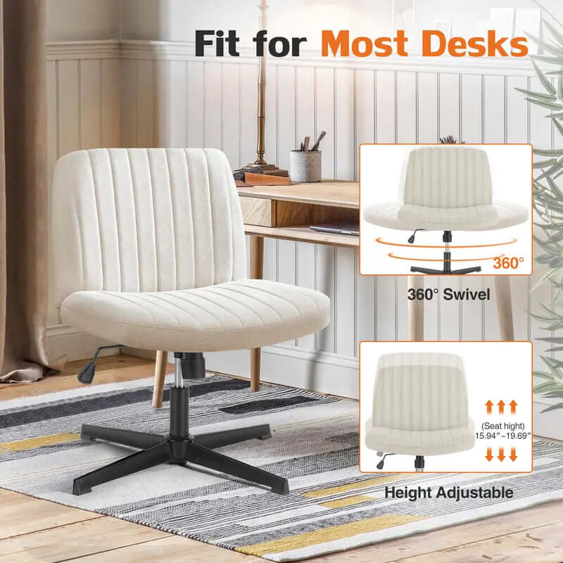 Armless Cross-Legged Swivel Chair - Wide Seat Home Office Desk Chair