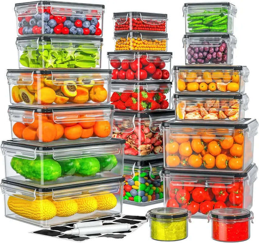 40-Piece Food Storage Containers with Airtight Lids - 20 Containers & 20 Lids - BPA-Free, Leak-Proof, Reusable Kitchen Organization Set with Labels & Marker - Rectangular and Round