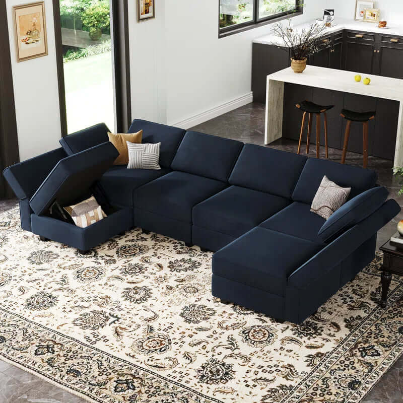 Luxe Velvet U-Shaped Modular Sectional with Storage - Seats 7