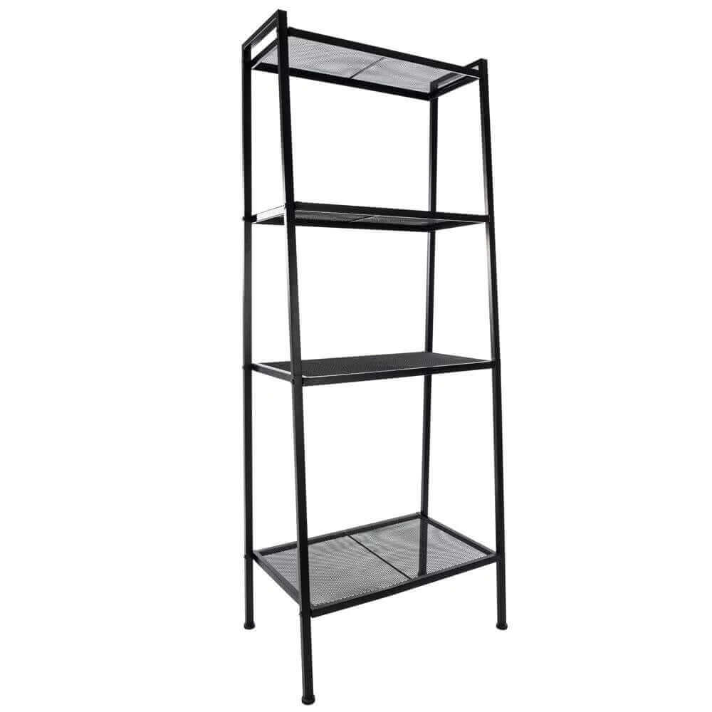 4-Tier Black Metal Leaning Ladder Shelf – Stylish Storage Bookcase