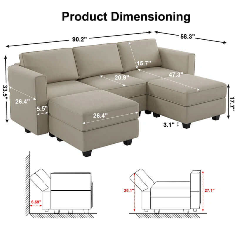 Velvet U-Shaped Modular Sectional with Storage Ottoman - Ideal for Apartments