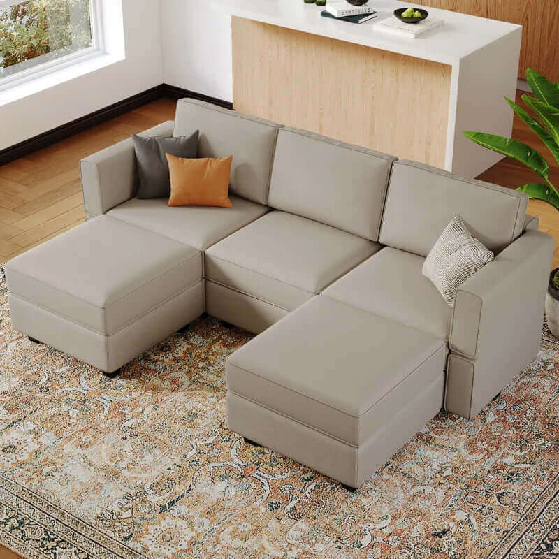 Velvet U-Shaped Modular Sectional with Storage Ottoman - Ideal for Apartments