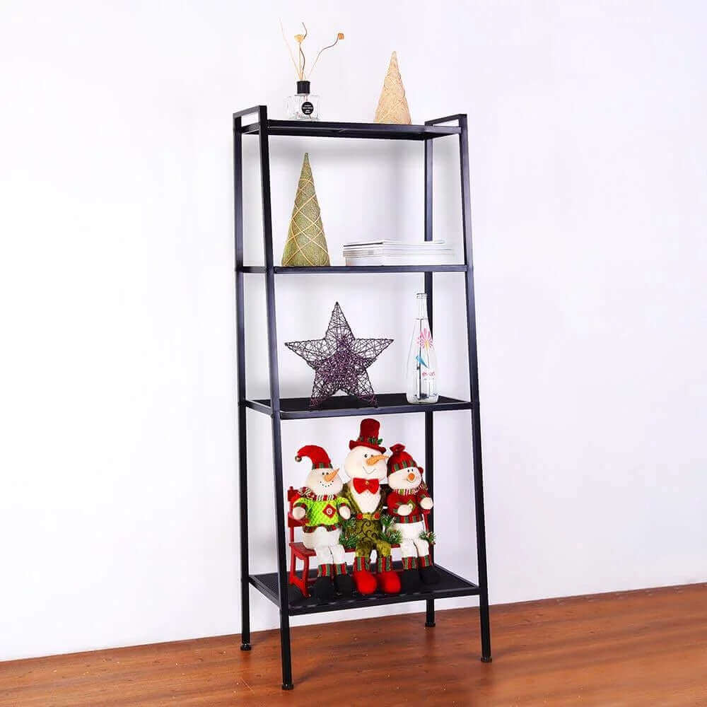 4-Tier Black Metal Leaning Ladder Shelf – Stylish Storage Bookcase