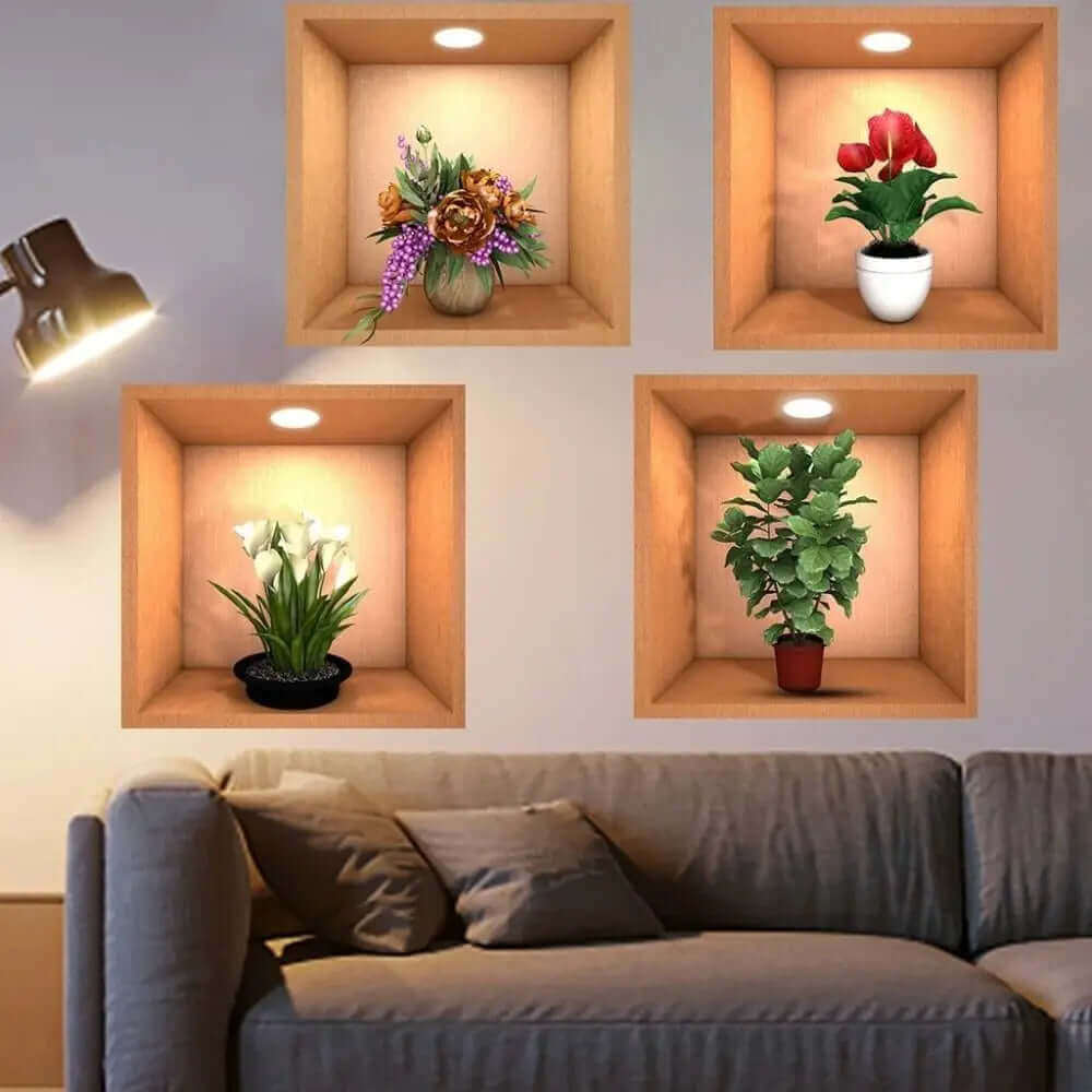 Self-Adhesive 3D Green Plant Wall Stickers - PVC Potted Plant Wallpaper for Living Room Decor