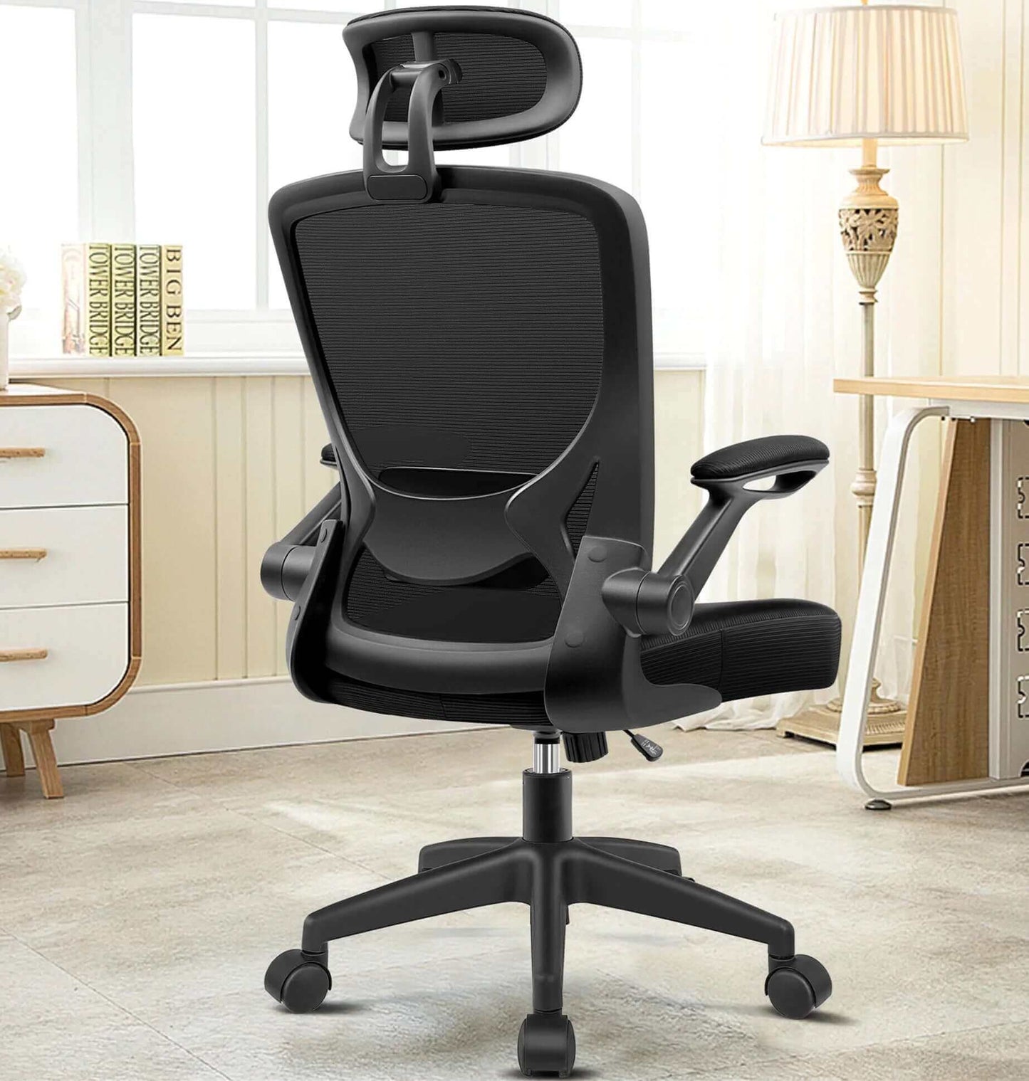 High Back Ergonomic Mesh Office Chair – Adjustable Lumbar Support, Headrest, Flip-Up Armrests