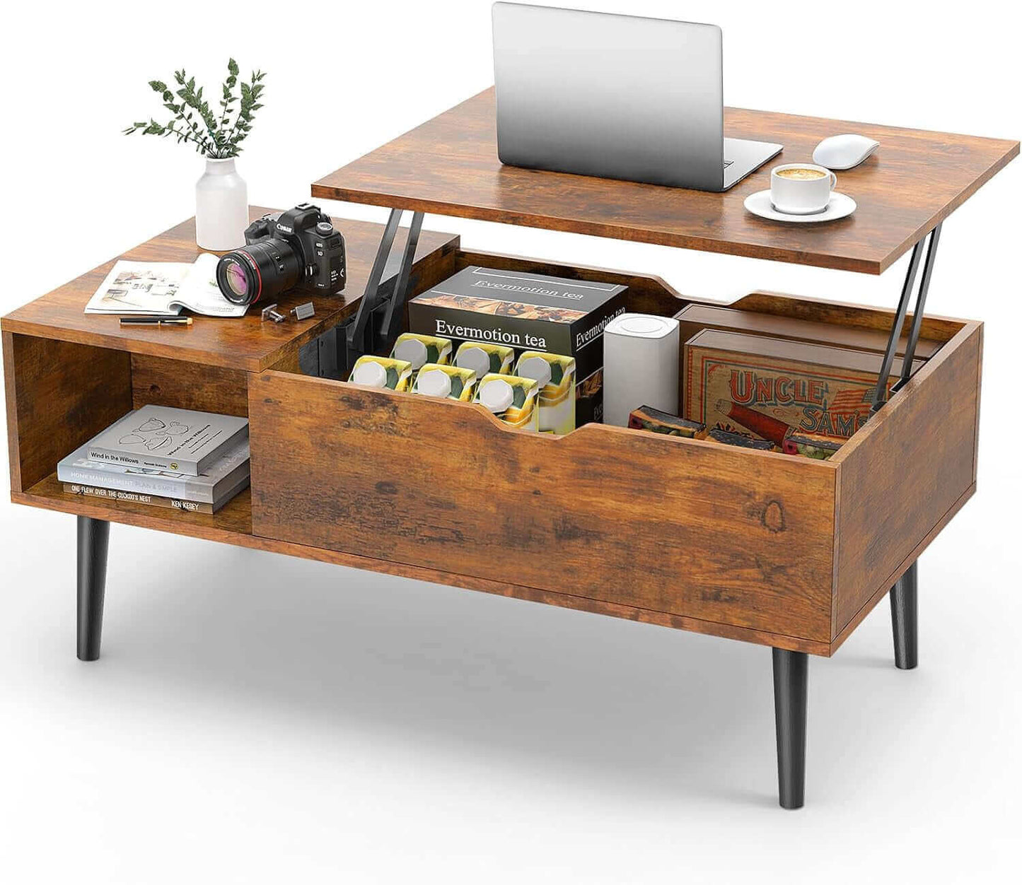 Lift-Top Coffee Table with Storage and Hidden Compartment