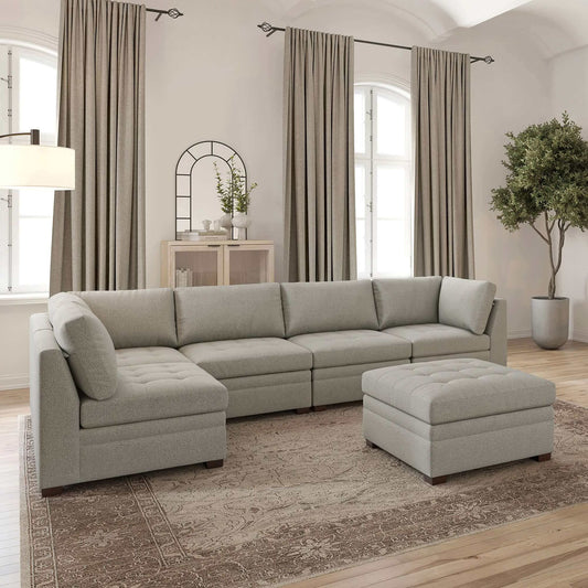 6-Piece Boucle Modular Sectional with Storage Ottoman