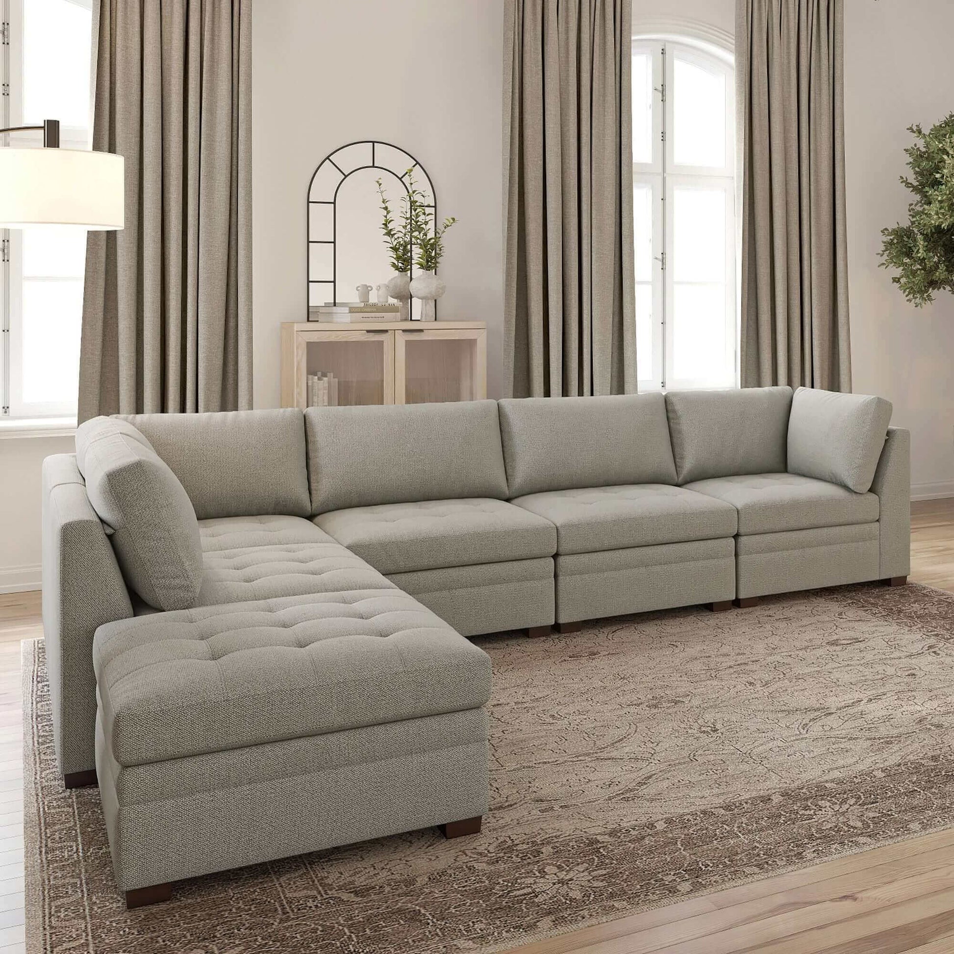 6-Piece Boucle Modular Sectional with Storage Ottoman