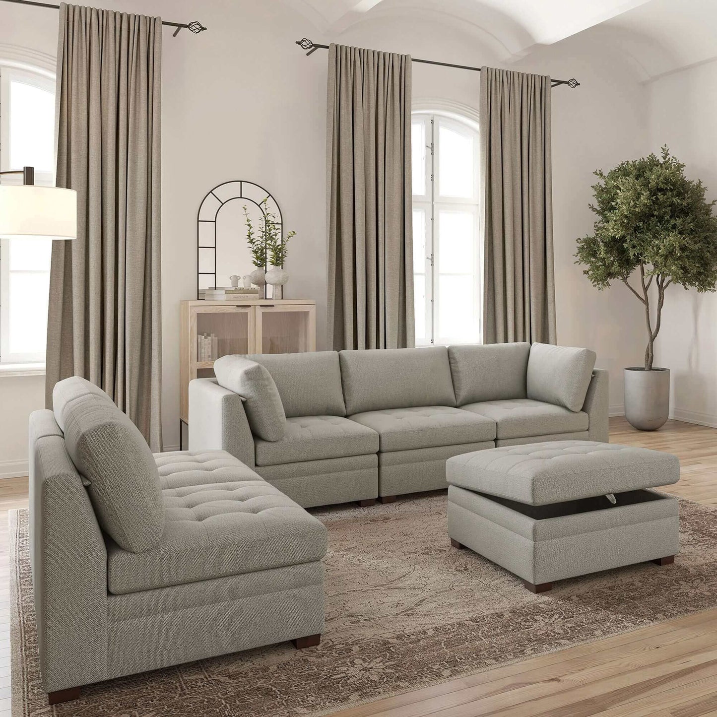 6-Piece Boucle Modular Sectional with Storage Ottoman