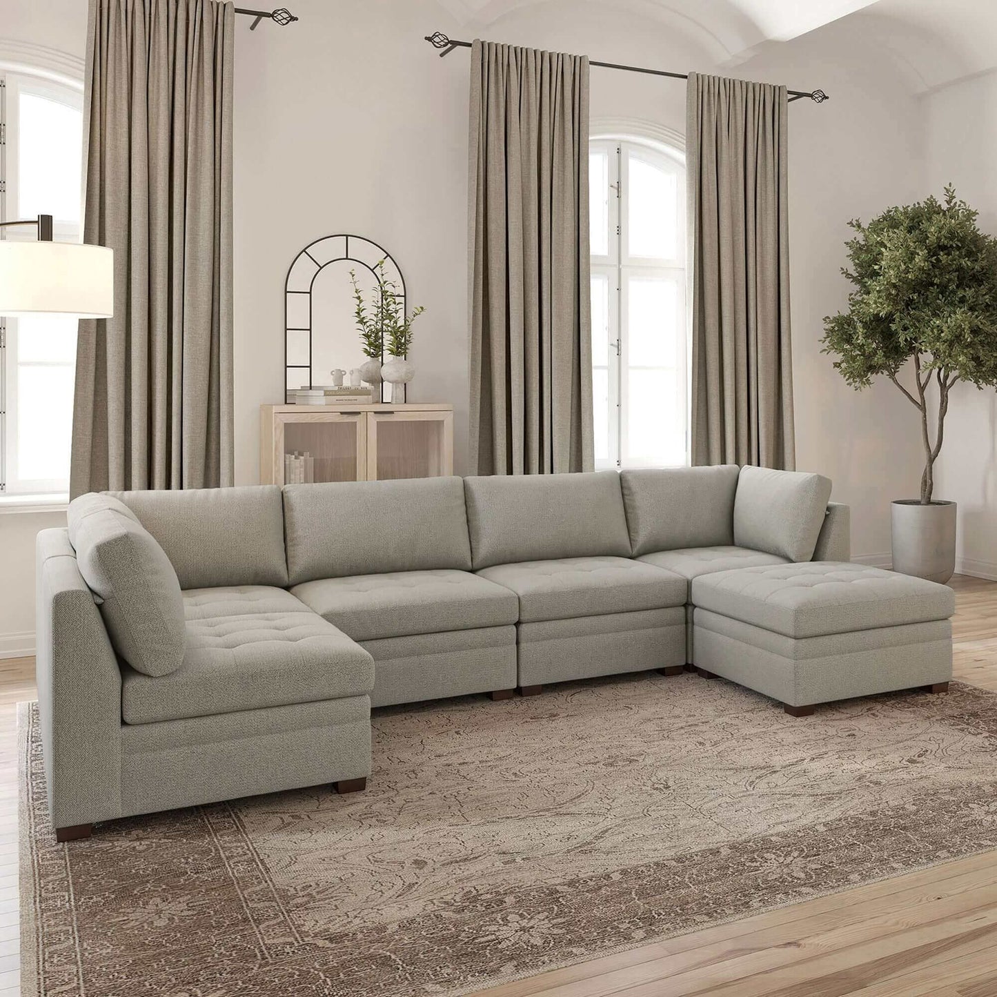 6-Piece Boucle Modular Sectional with Storage Ottoman