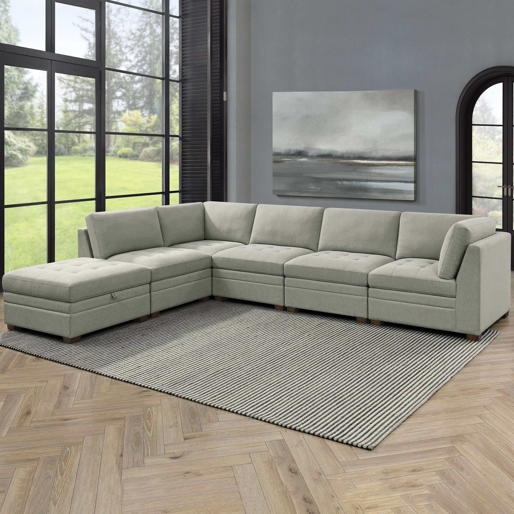 6-Piece Boucle Modular Sectional with Storage Ottoman