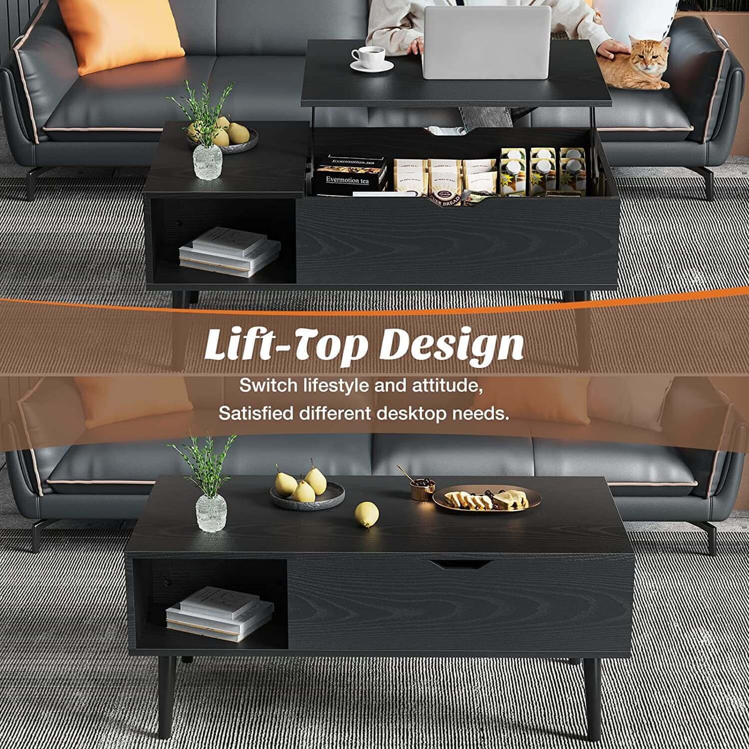 Lift-Top Coffee Table with Storage and Hidden Compartment