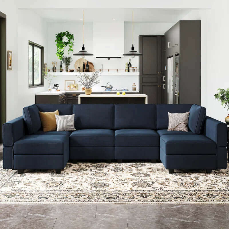 Luxe Velvet U-Shaped Modular Sectional with Storage - Seats 7