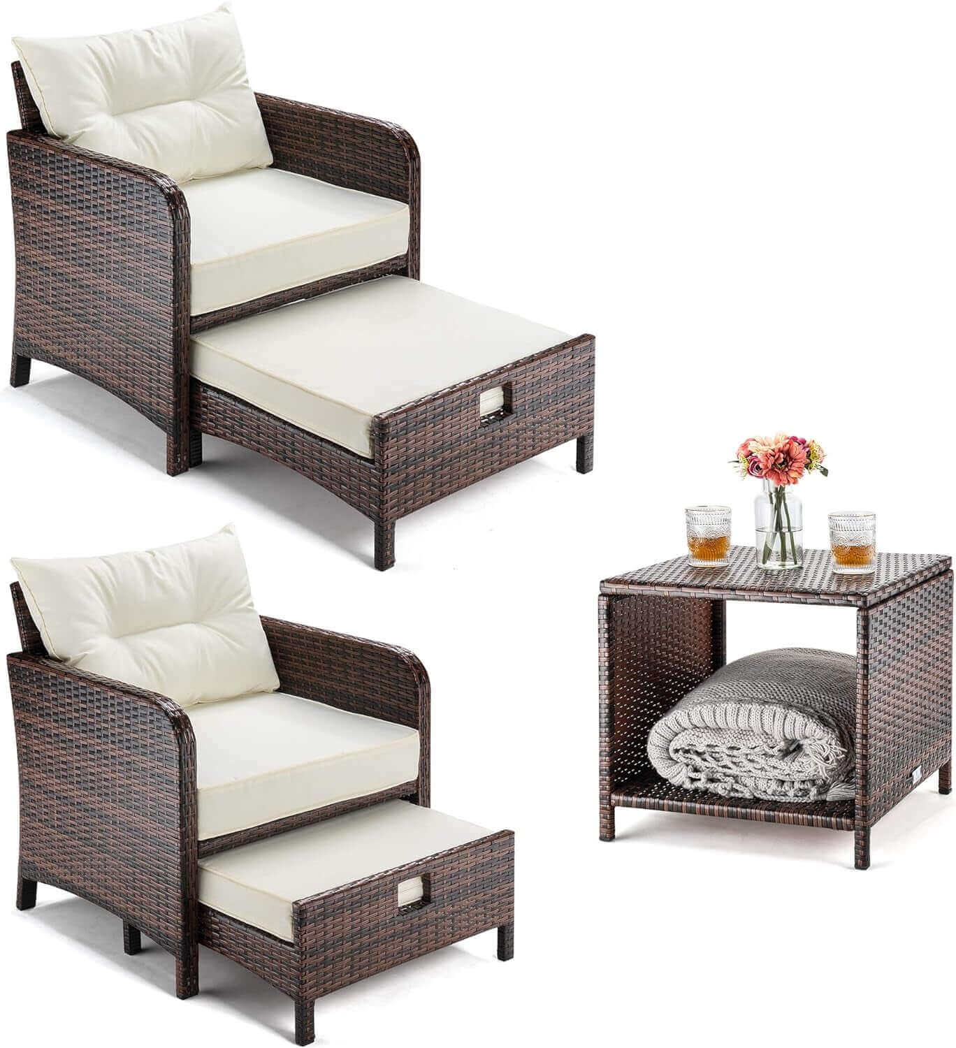 5-Piece Wicker Patio Furniture Set with Ottomans and Coffee Table