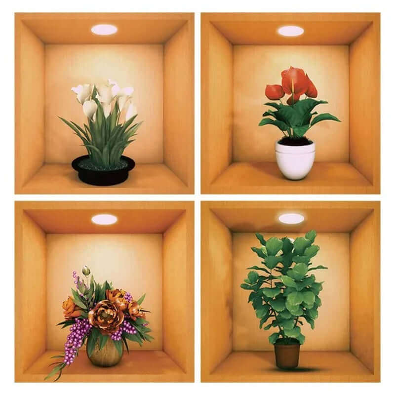 Self-Adhesive 3D Green Plant Wall Stickers - PVC Potted Plant Wallpaper for Living Room Decor