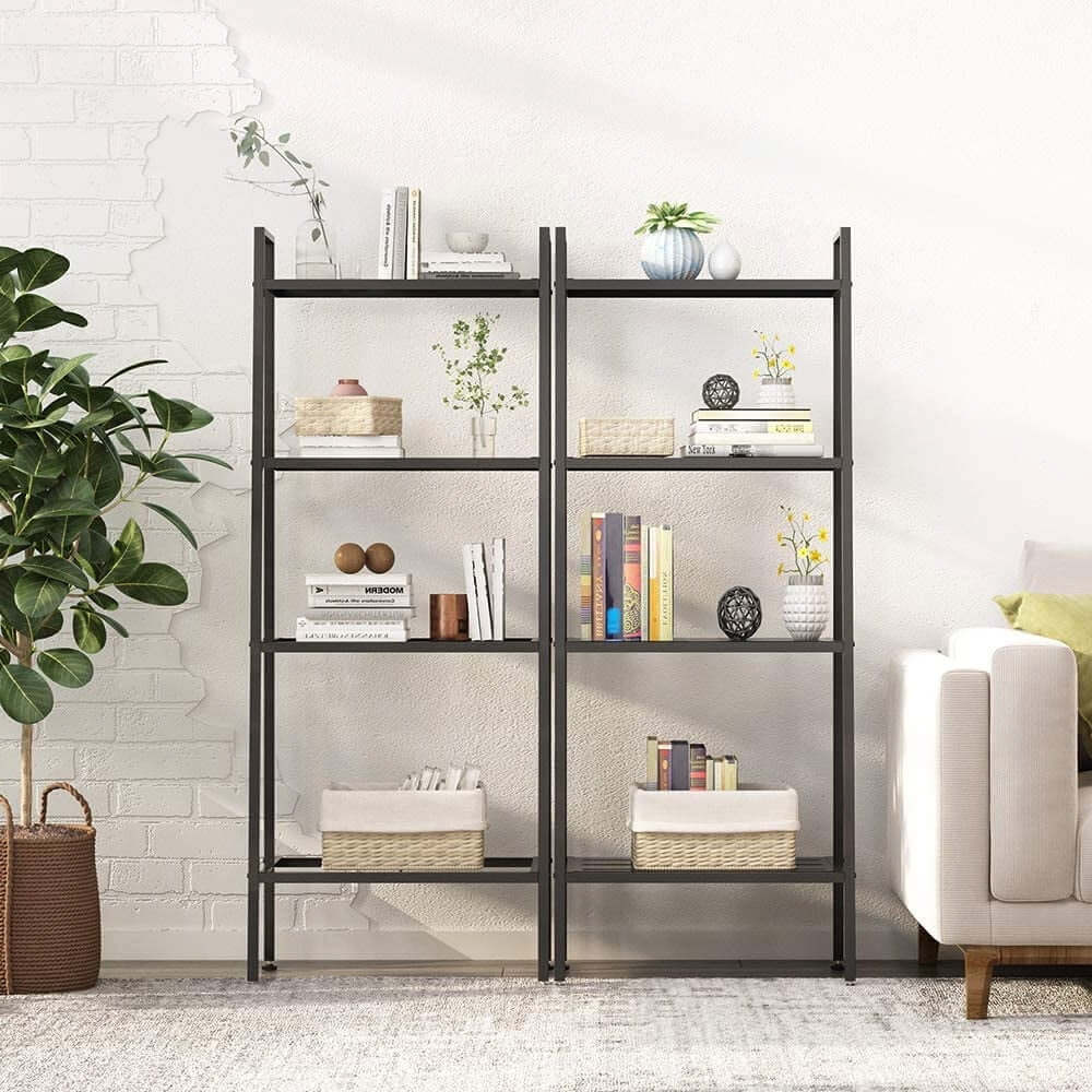 4-Tier Black Metal Leaning Ladder Shelf – Stylish Storage Bookcase