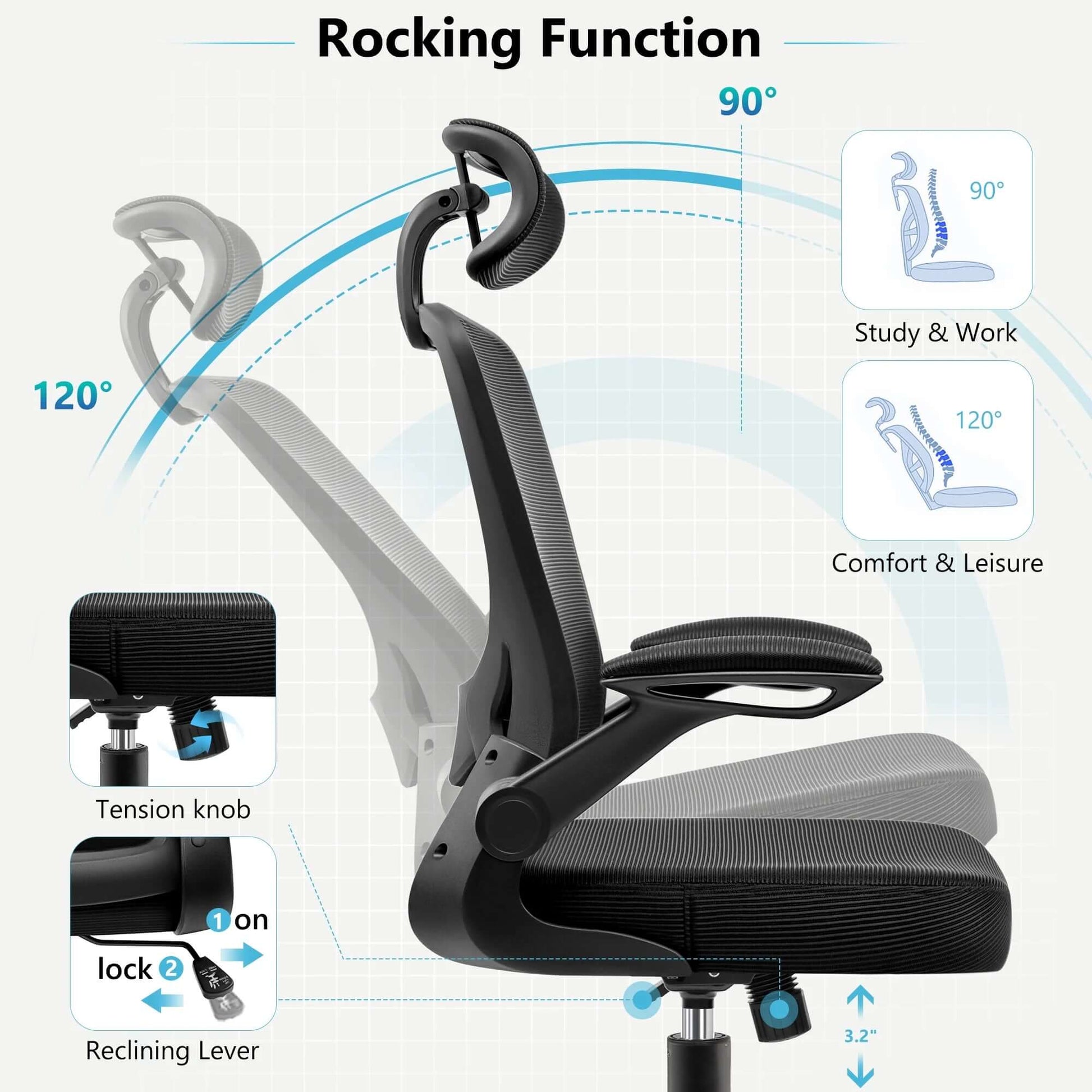 High Back Ergonomic Mesh Office Chair – Adjustable Lumbar Support, Headrest, Flip-Up Armrests