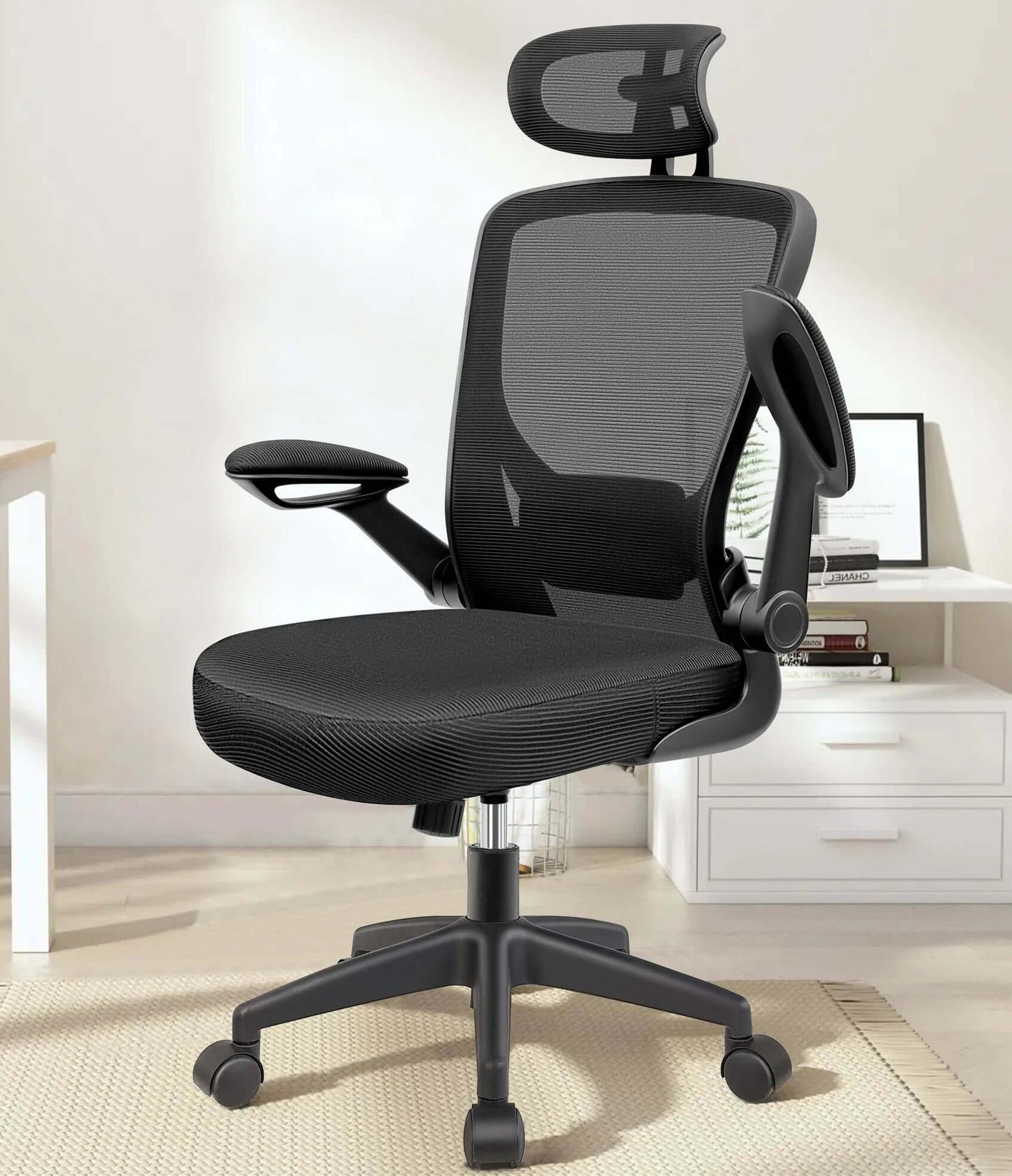 High Back Ergonomic Mesh Office Chair – Adjustable Lumbar Support, Headrest, Flip-Up Armrests