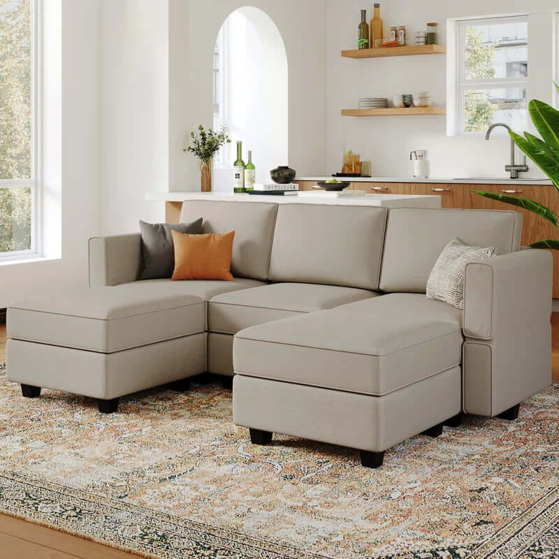 Velvet U-Shaped Modular Sectional with Storage Ottoman - Ideal for Apartments