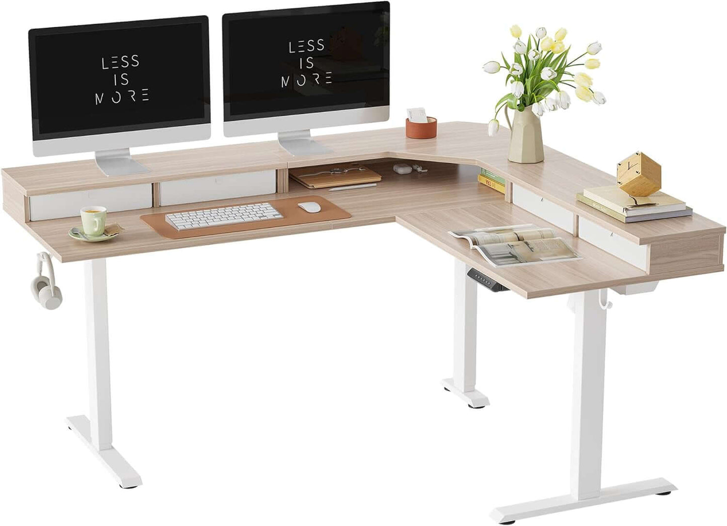 63" L-Shaped Electric Standing Desk – Adjustable Height Sit-Stand Corner Desk