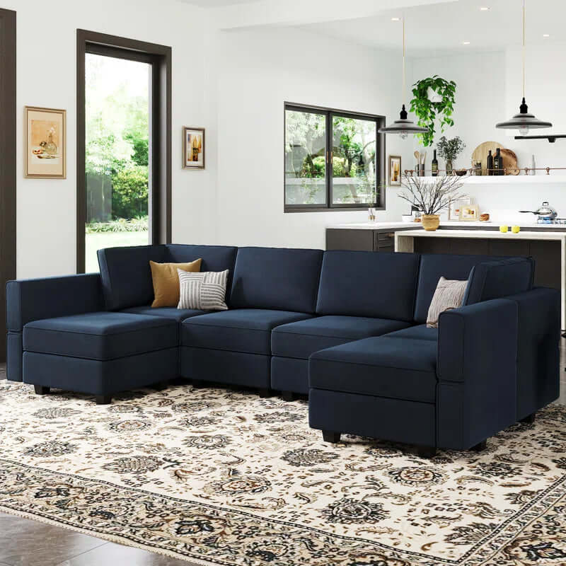 Luxe Velvet U-Shaped Modular Sectional with Storage - Seats 7