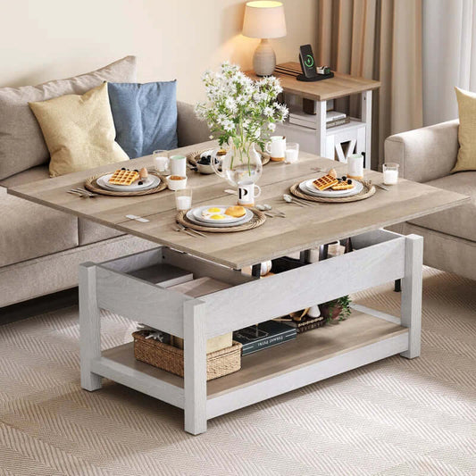 Lift-Top Coffee Table with Hidden Storage and Sleek 4-Leg Design