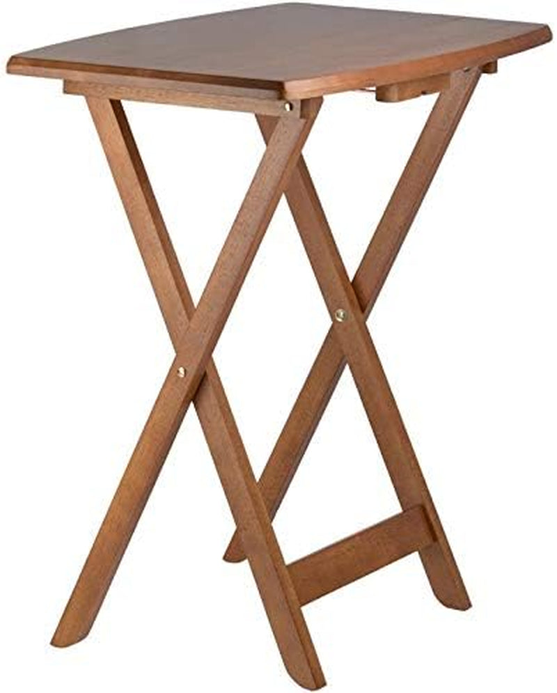 24" x 12" Oversized Solid Wood Snack Table Set with Storage Stand, Brown Finish, No Assembly Required (Set of 5)