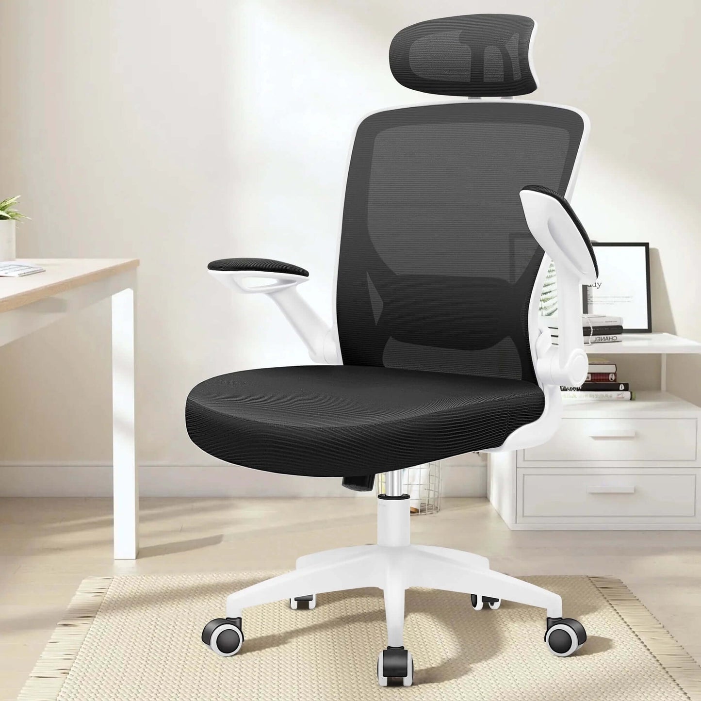 High Back Ergonomic Mesh Office Chair – Adjustable Lumbar Support, Headrest, Flip-Up Armrests