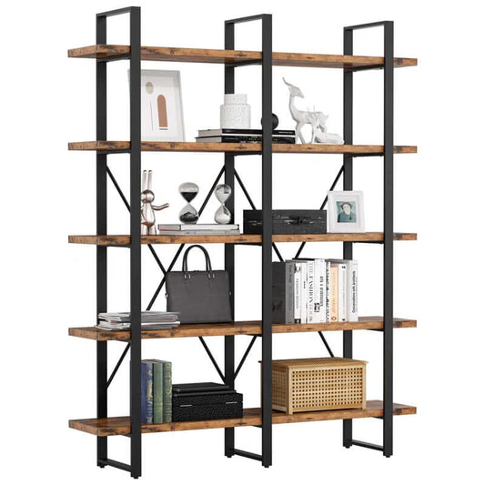 Industrial Etagere Bookcase – Rustic 5-Tier Open Shelving for Home & Office