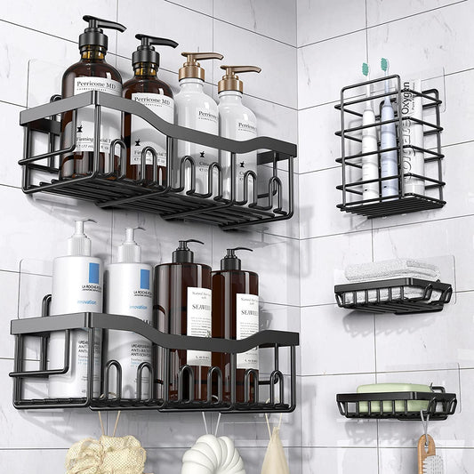 Shower Caddy 5 Pack,Adhesive Shower Organizer for Bathroom Storage&Home Decor&Kitchen,No Drilling,Large Capacity,Rustproof Stainless Steel Bathroom Organizer,Shower Shelves for inside Shower