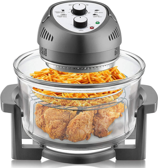 Extra Large 16Qt Glass Air Fryer Oven with 50+ Recipes for Healthier Crispy Foods - Gray