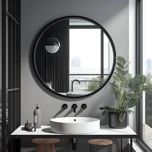 Elegant Black Round Mirror - Bathroom Vanity & Wall Mirror with Metal Frame for Living Room and Entryways