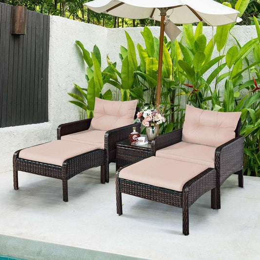 Breezy 5-Piece Wicker Rattan Outdoor Furniture Set with Cushions