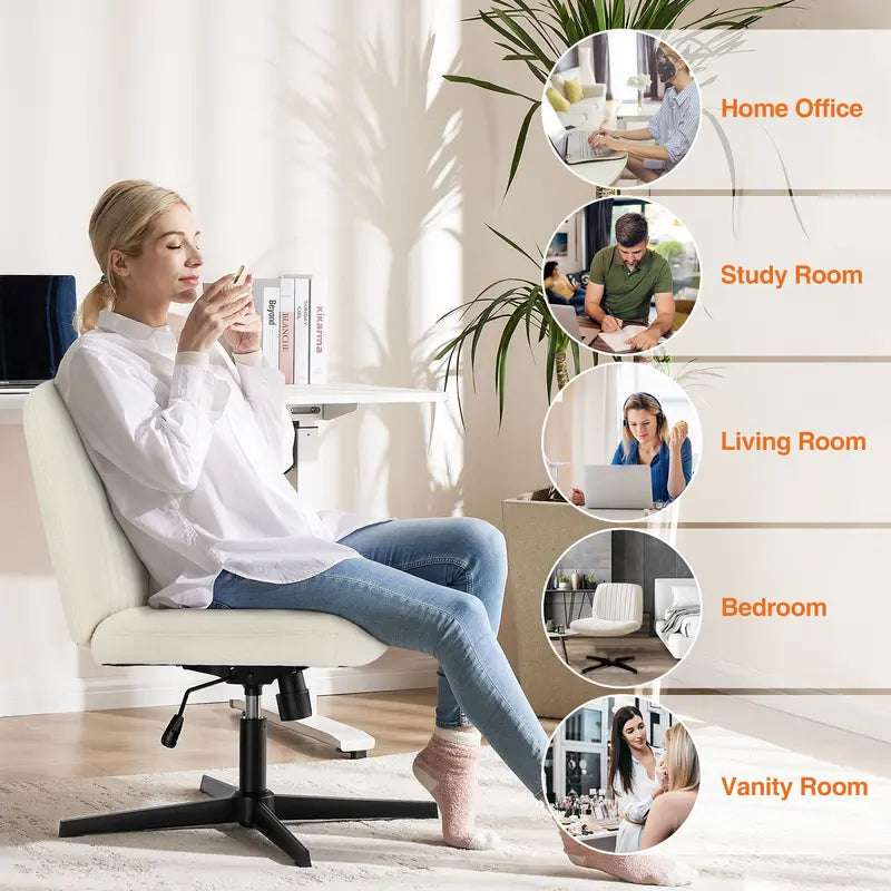 Armless Cross-Legged Swivel Chair - Wide Seat Home Office Desk Chair