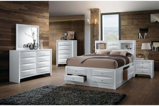 5-Piece Wood Bedroom Set - King Bed with Storage, Dresser, Chest, Nightstand, and Mirror 