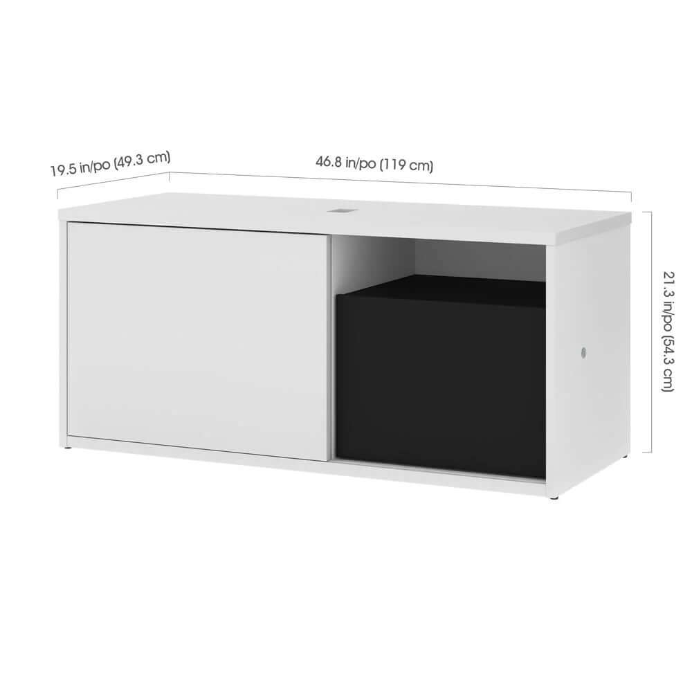 L-Shaped Adjustable Standing Desk with Credenza & Dual Monitor Arms