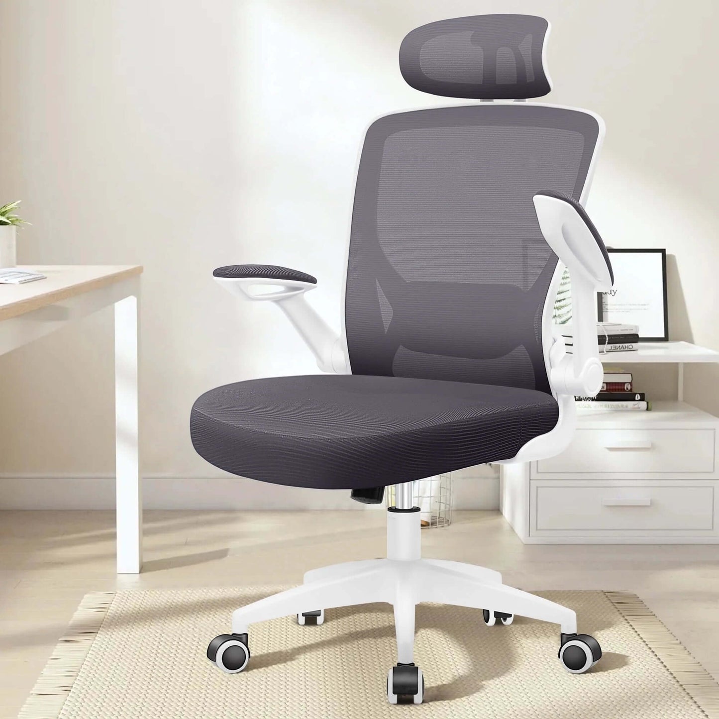 High Back Ergonomic Mesh Office Chair – Adjustable Lumbar Support, Headrest, Flip-Up Armrests