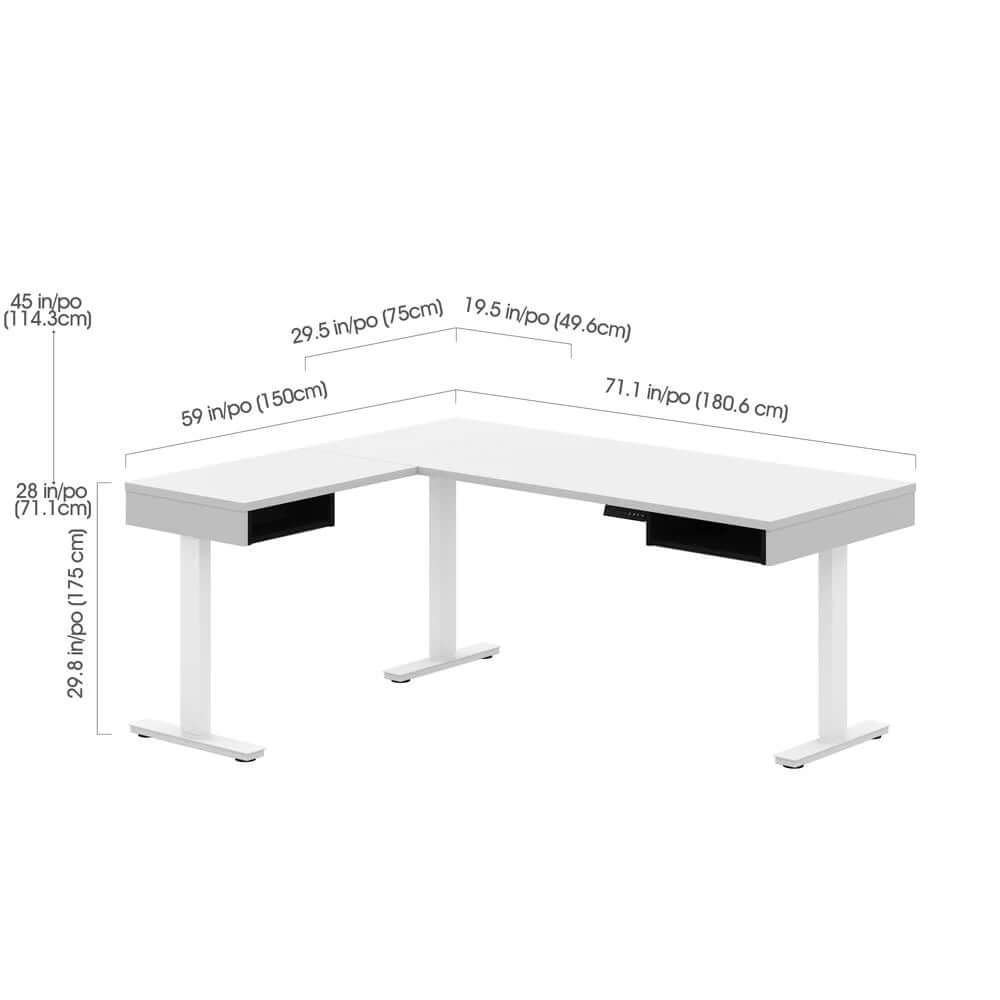 L-Shaped Adjustable Standing Desk with Credenza & Dual Monitor Arms