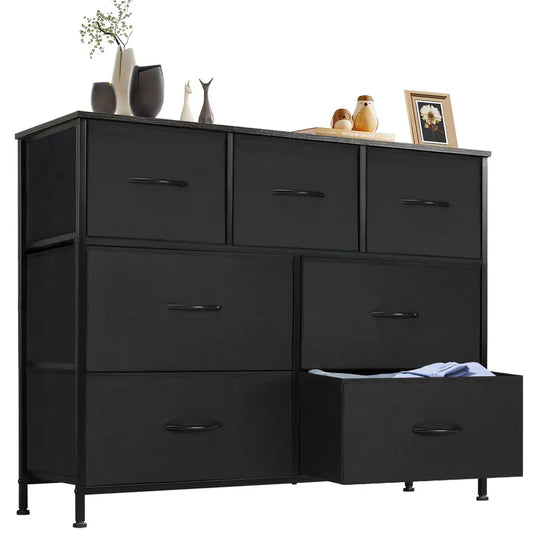 Dresser with 7 Fabric Drawers, Steel Frame & Wood Top