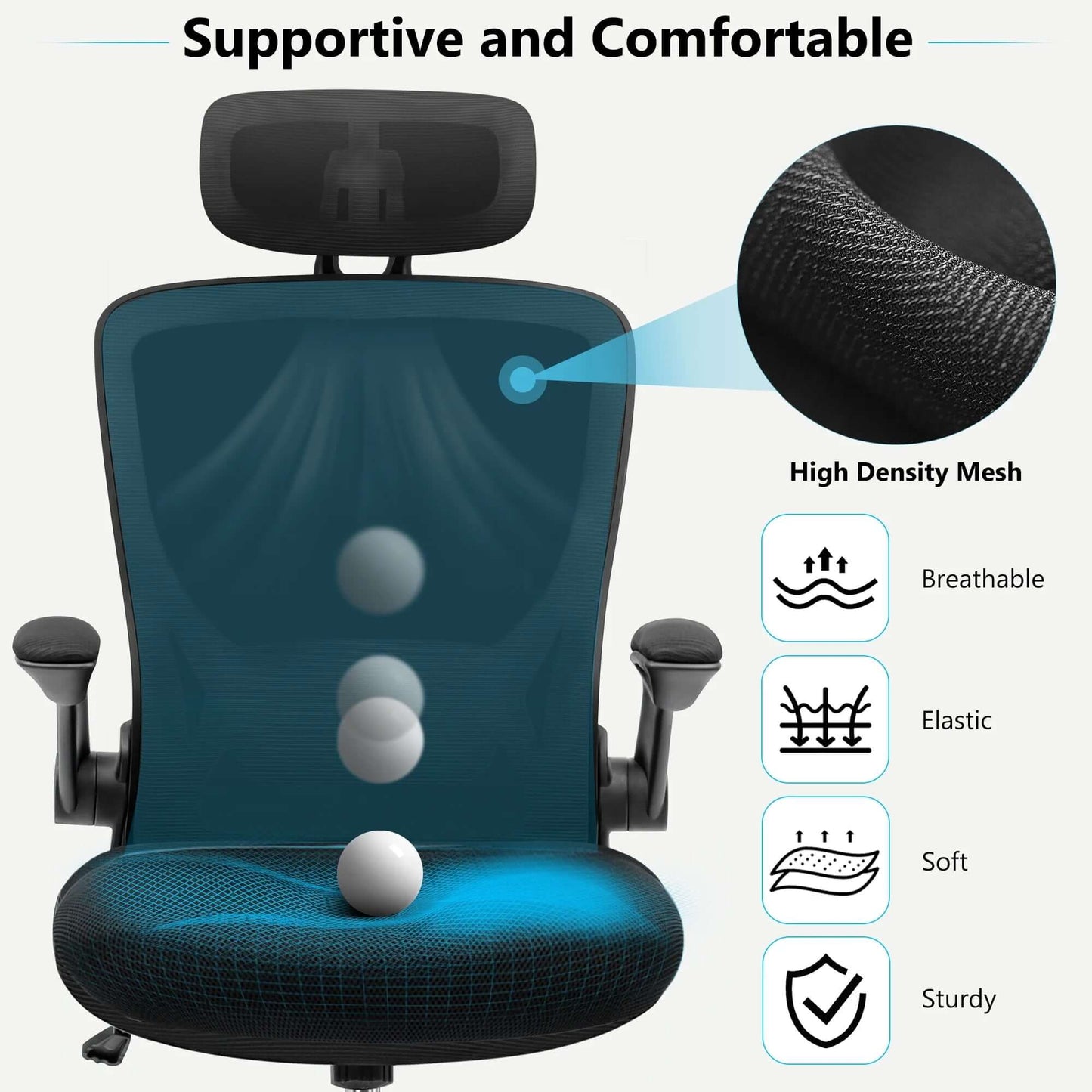 High Back Ergonomic Mesh Office Chair – Adjustable Lumbar Support, Headrest, Flip-Up Armrests