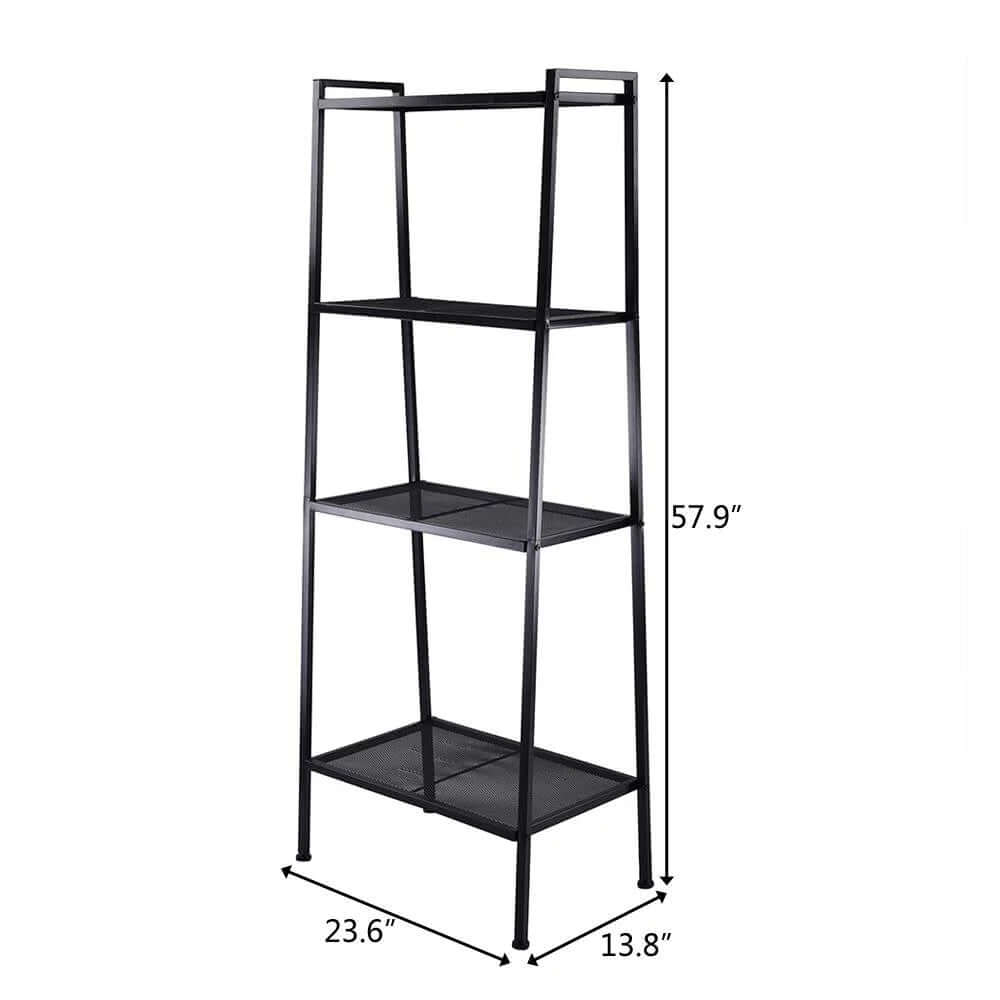 4-Tier Black Metal Leaning Ladder Shelf – Stylish Storage Bookcase