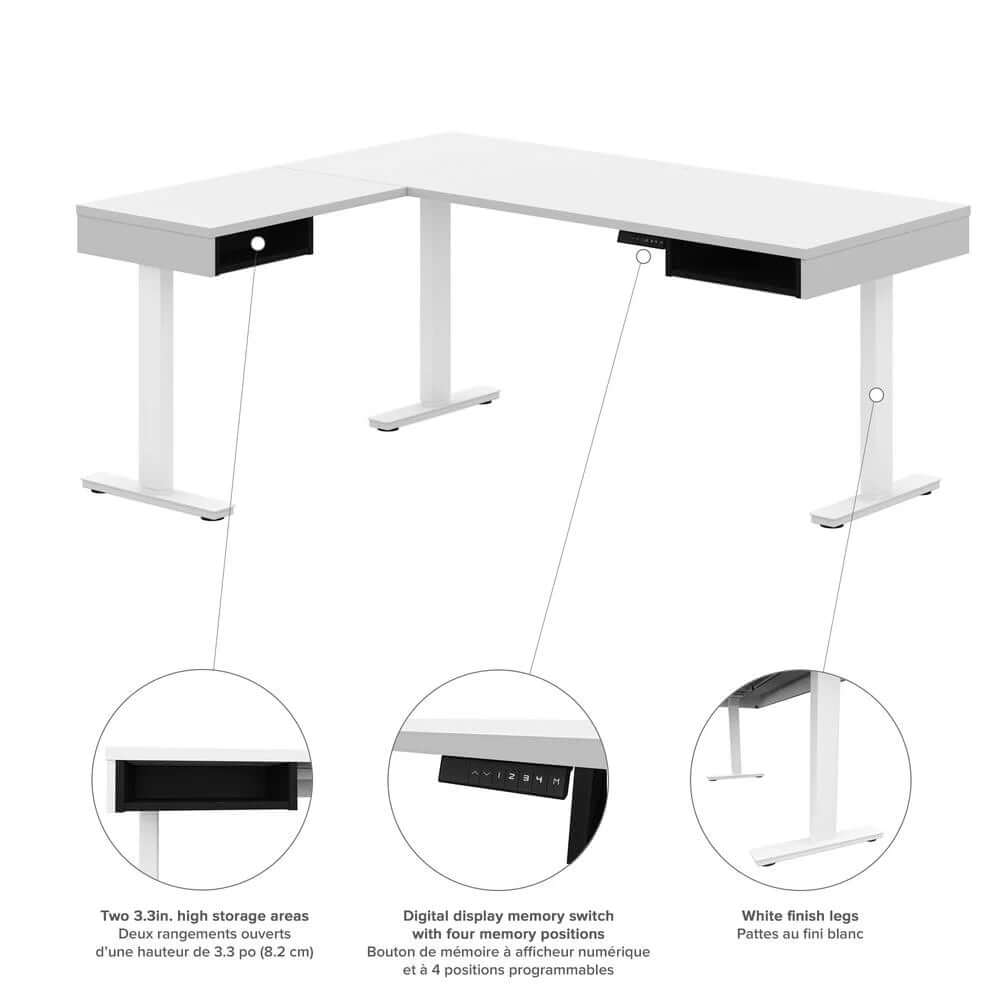 L-Shaped Adjustable Standing Desk with Credenza & Dual Monitor Arms