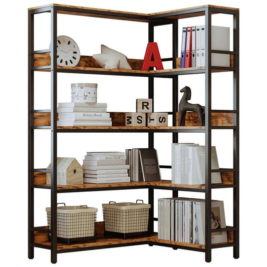 Corner Bookcase – Space-Saving 5-Tier Bookshelf