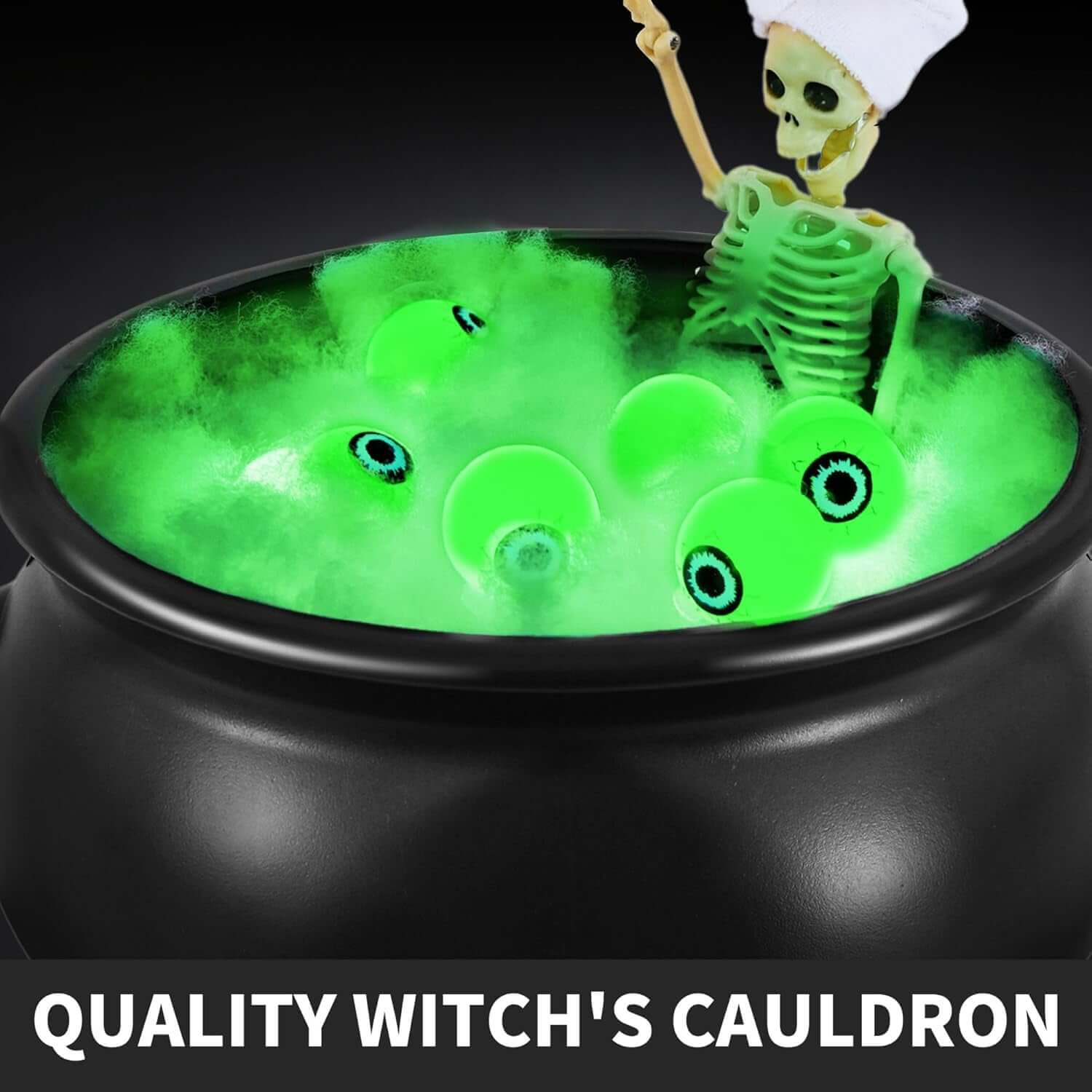 Spooky Witches Cauldron with String Lights - Large Halloween Yard Decoration, Includes Skeleton & Eyeballs, Perfect for Patio, Garden & Lawn