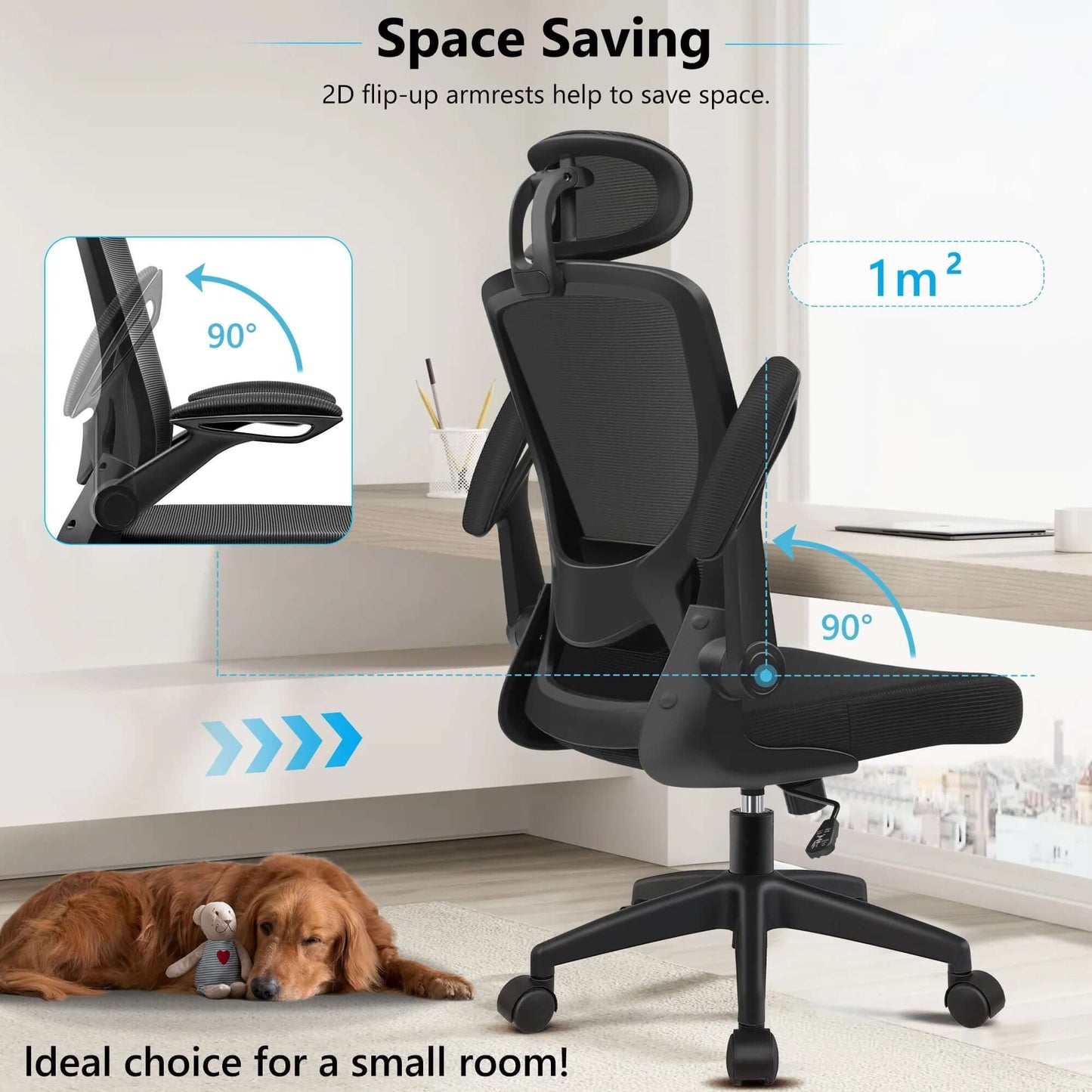 High Back Ergonomic Mesh Office Chair – Adjustable Lumbar Support, Headrest, Flip-Up Armrests