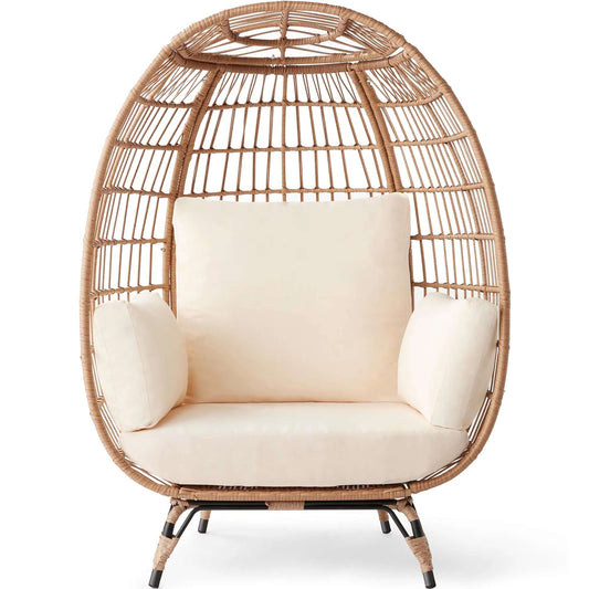 Oversized Wicker Egg Chair - Stylish Indoor/Outdoor Lounger with Steel Frame