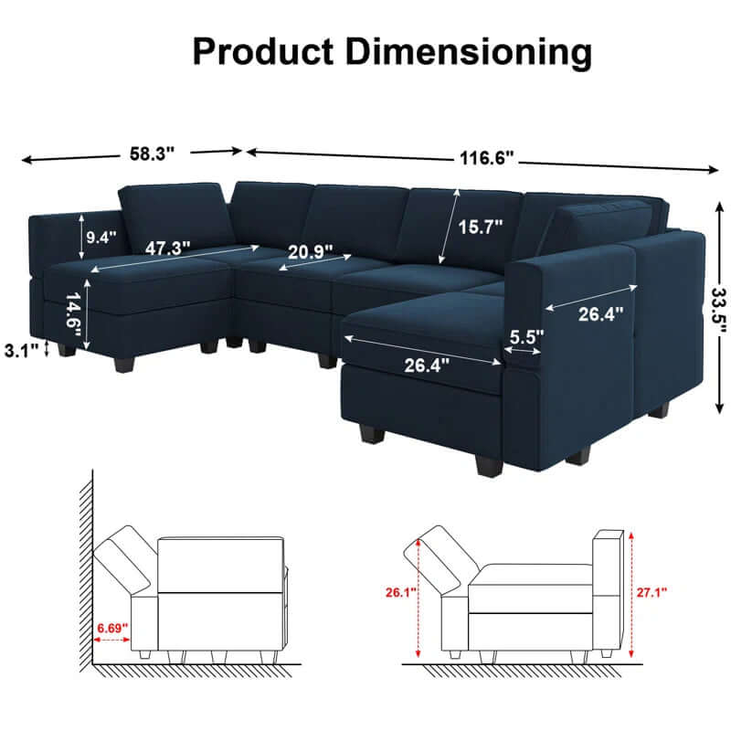 Luxe Velvet U-Shaped Modular Sectional with Storage - Seats 7