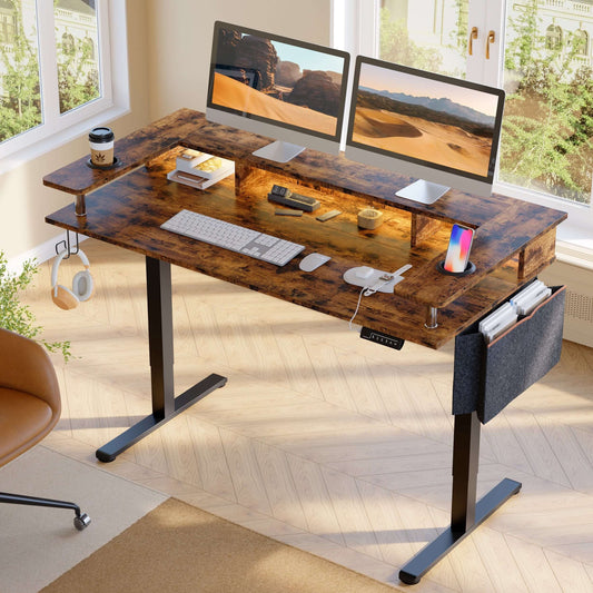 58" Electric Adjustable Standing Desk with Monitor Shelf & LED Lights