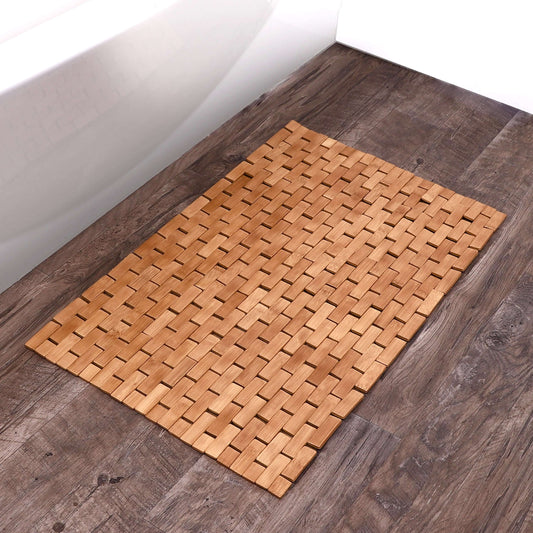 Bamboo Tile Bath Mat, 18" x 30" - Luxurious Spa-Like Step-Out Mat for Bathroom