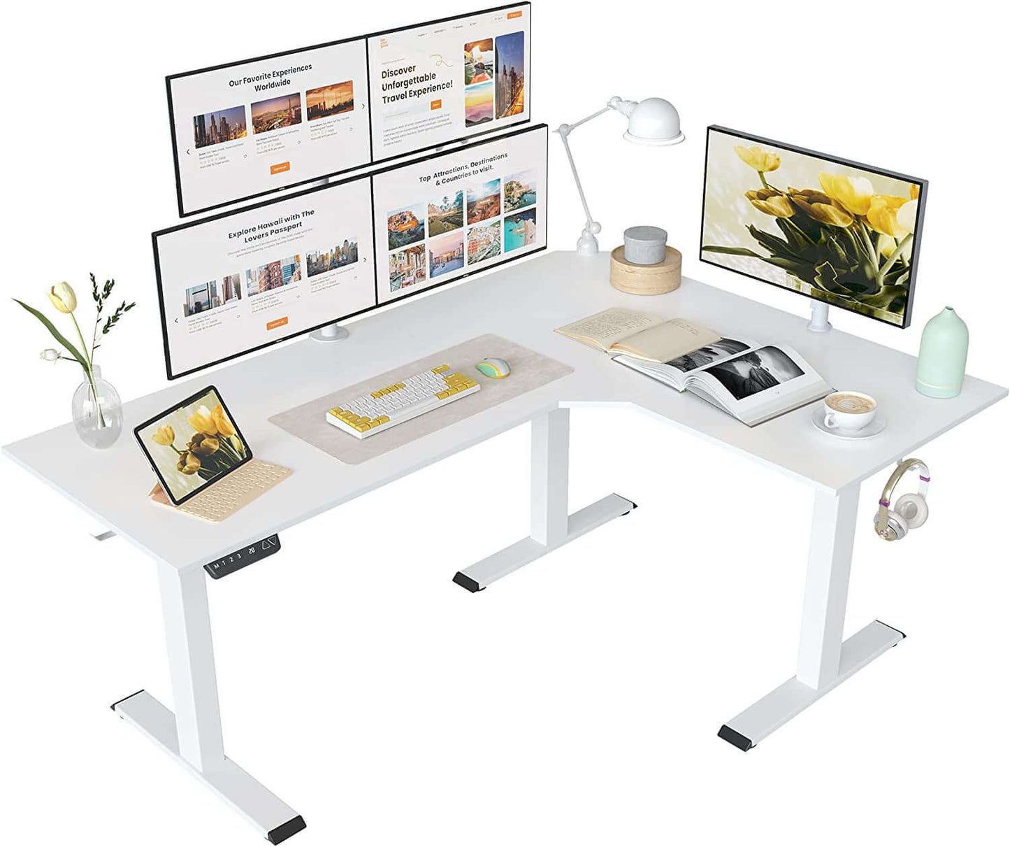 63" L-Shaped Electric Standing Desk – Adjustable Height Sit-Stand Corner Desk